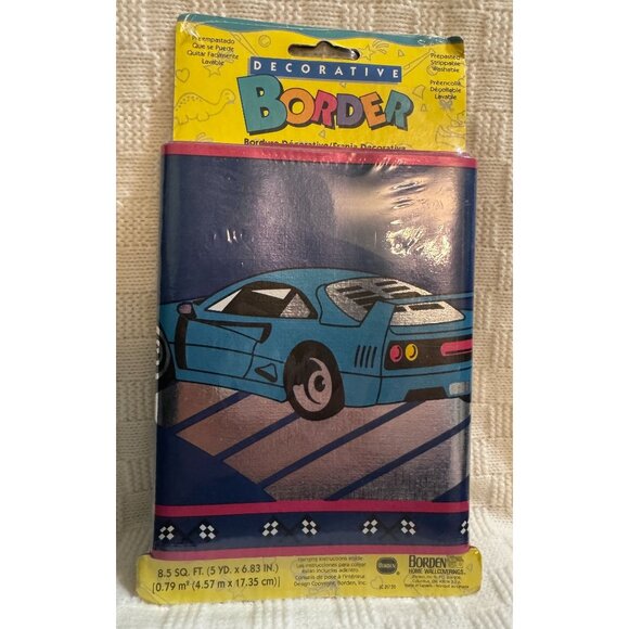 2 Rolls VTG Borden Pre pasted Sports Car Border w Metallic Silver and Blue - Picture 7 of 7
